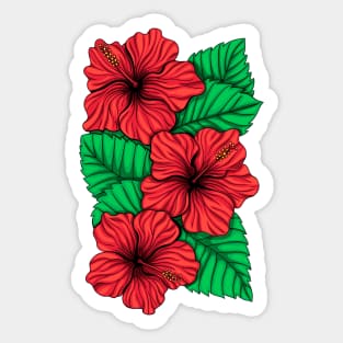 Bouquet of hibickus flower and tropical leaves Sticker